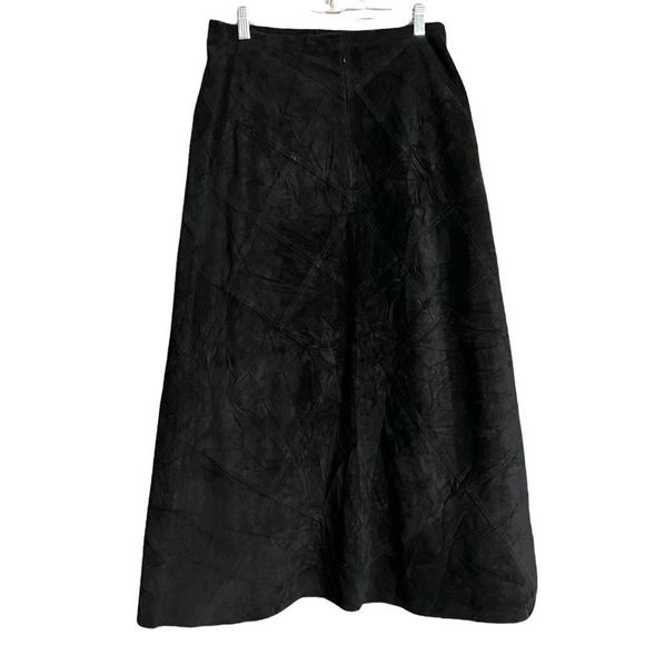 Willi Smith Black Patchwork Suede Leather Midi Skirt Fully Lined  Sz 12 EUC - Picture 2 of 11